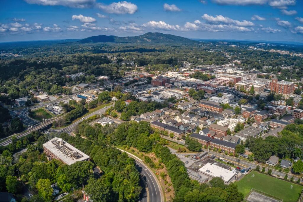 An aerial image of Marietta, Georgia, an Atlanta suburb near Metro Shutters & Blinds