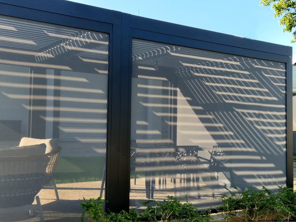 Exterior shades as an outdoor solution for a backyard space that receives too much sun